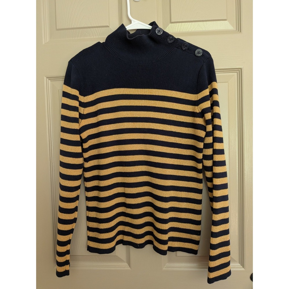 LRL Ralph Lauren Jeans Co. Navy and Gold Women's Nautical Sweater Preppy Fall